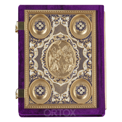 Апостол фиолетовый, оклад "под золото", бархат, эмаль, 23х30 см фото 2