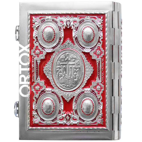 Евангелие требное среднее красное, полный оклад "под серебро", эмаль, 17х22 см фото 2