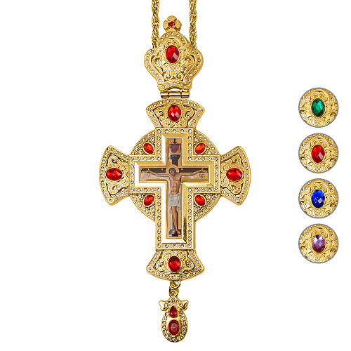 Крест наперсный с цепью, цинковый сплав, камни, 8,2х17,5 см