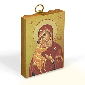 Икона Божией Матери "Феодоровская" на деревянной основе светлая, на холсте с золочением (5,2х7,4 см (А8))