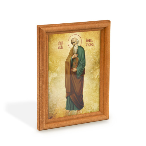 Икона апостола и евангелиста Иоанна Богослова в деревянной рамке, цвет "кипарис",12х1,5х17 см