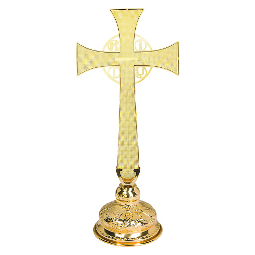 Крест требный четырехконечный, цинковый сплав, зеленая эмаль, камни, 17х29 см фото 10