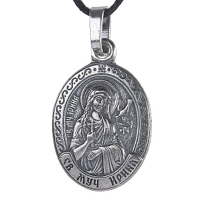 Образок мельхиоровый с ликом великомученицы Ирины Македонской, серебрение (средний вес 5 г)