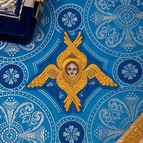 Херувим пришивной голубой с золотом, 12,5х11 см фото 3