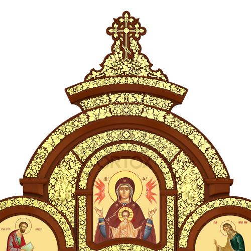 Иконостас "Владимирский" четырехъярусный, цвет "кипарис" с золотом (поталь), 690х730х45 см фото 9