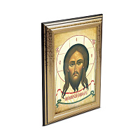 Икона Спасителя "Нерукотворный образ" в пластиковой рамке, черная с золотом, 13х1,5 х18 см