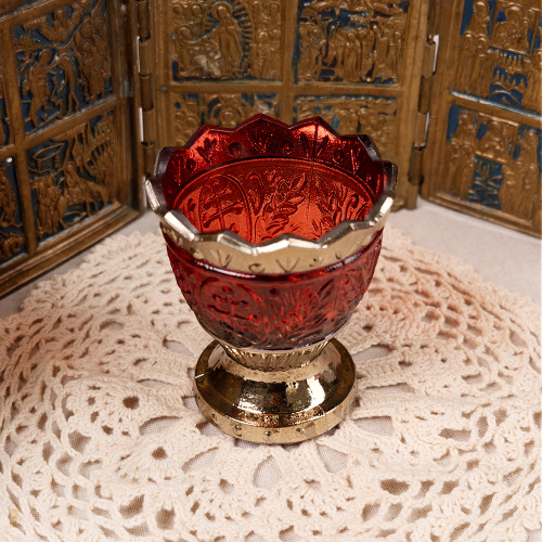 Лампада стеклянная "Лилия" узорчатая с золотистым покрытием, высота 8,5 см фото 3