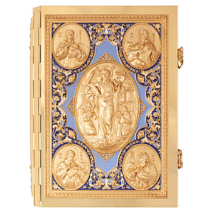 Евангелие напрестольное синее, полный оклад "под золото", 24х31 см (церковно-славянский язык)