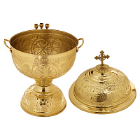 Водосвятная чаша латунная на 6 л с подсвечниками, 32х47 см