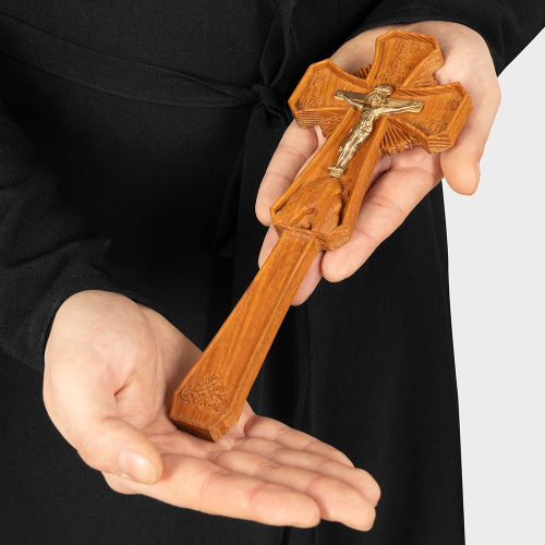 Крест постригальный деревянный с распятием из латуни, 8,8х24,1 см фото 5