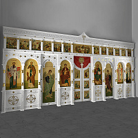 Иконостас двухъярусный (г. Москва), белый с золотом (поталь), 646,5х325,6х21,8 см