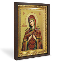 Икона Божией Матери "Семистрельная", в широком багете, цвет "темный дуб", на холсте с золочением