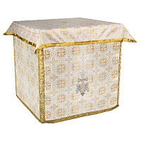 Облачение на престол белое с золотом, церковный шелк, 100х100х100 см