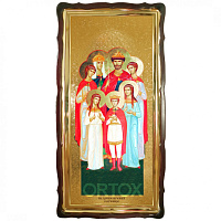 Икона большая храмовая Царские мученики и мученицы Свв., фигурная рама