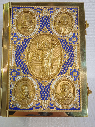 Евангелие требное малое синее, полный оклад "под золото", эмаль, 12х16 см, У-0465 фото 2