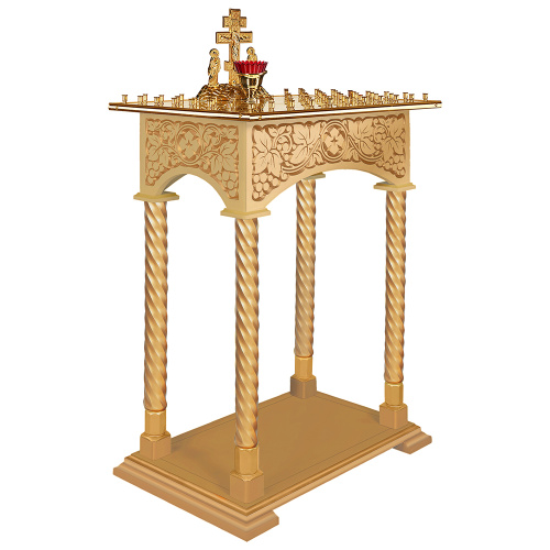 Панихидный стол на 70-100 свечей "Суздальский", цвет "золото", колонны, резьба фото 3