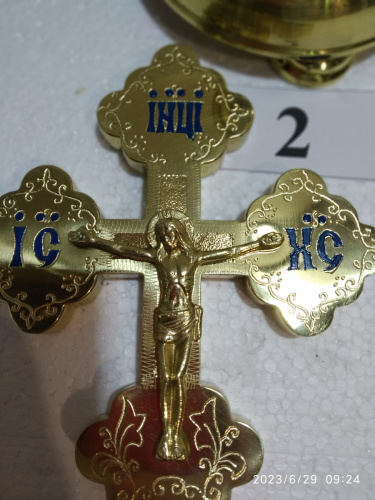 Крест настольный латунный с подставкой, эмаль, 15х41 см, У-0647 фото 12