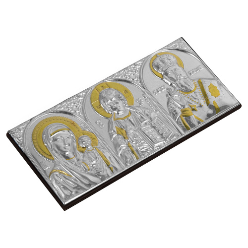 Икона в машину, триптих греческий (под серебро), 8х3,5 см фото 3