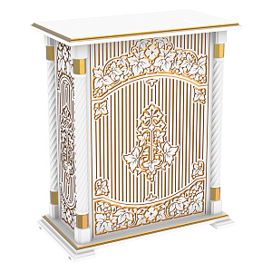 Подставка церковная "Суздальская" белый с золотом (патина), тумба, резьба, 85х46х100 см (без дверки)