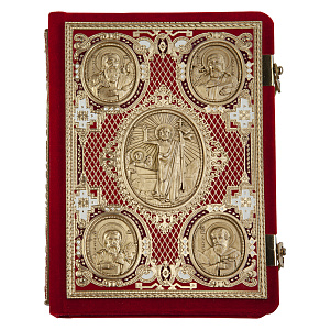Евангелие требное среднее красное, оклад "под золото", бархат, эмаль, 17х22 см (церковно-славянский язык)