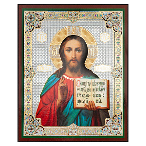 Икона Спасителя "Господь Вседержитель", оргалит, 11,3х13,8 см (тиснение)