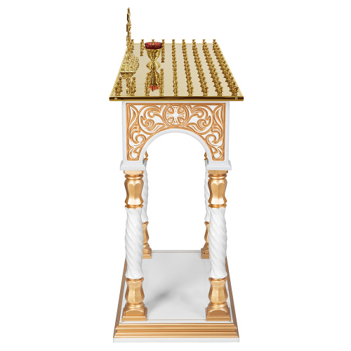 Панихидный стол на 100 свечей "Тверской" белый с золотом (патина), колонны, резьба, 85х50х96 см фото 4