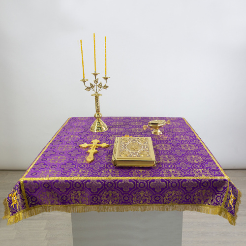 Пелена на престол с вышитыми херувимами фиолетовая, шелк фото 6