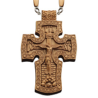 Крест наперсный "Наградной" деревянный светлый резной, с цепью, высота 10 см