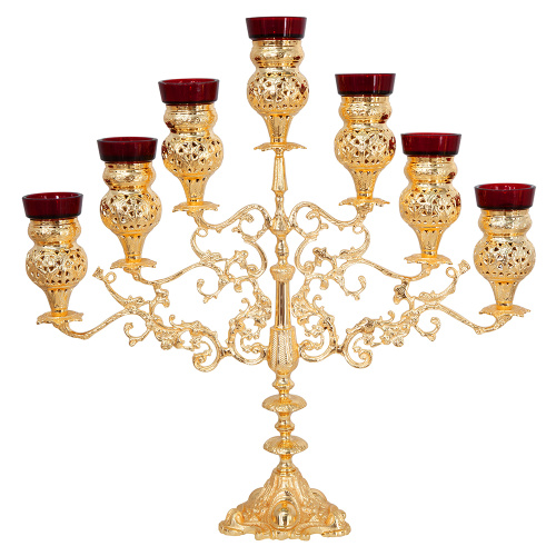 Семисвечник напрестольный латунный, покрытие под золото, 66,5х66 см Семисвечник напрестольный латунный, покрытие под золото, 66,5х66 см