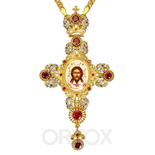 Крест латунный наперсный с цепью, позолота и деколь фото 2