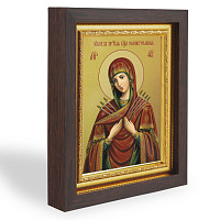 Икона Божией Матери "Семистрельная", в узком багете, цвет "темный дуб", на холсте с золочением
