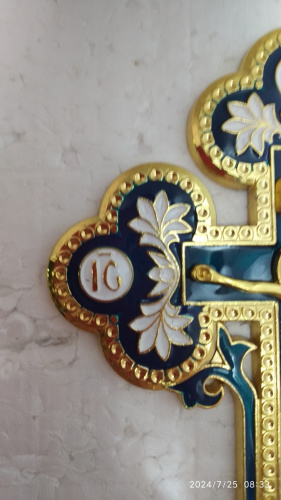 Крест напрестольный / требный, цинковый сплав, синяя и белая эмаль, 10х22,5 см, №2, У 55-0029 фото 5