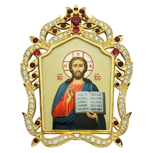 Накладки на митру (комплект из 4 штук) из ювелирного сплава в позолоте, с фианитами, №15 фото 2