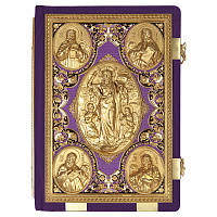 Евангелие напрестольное фиолетовое, оклад "под золото", кожа, эмаль, 24х31 см