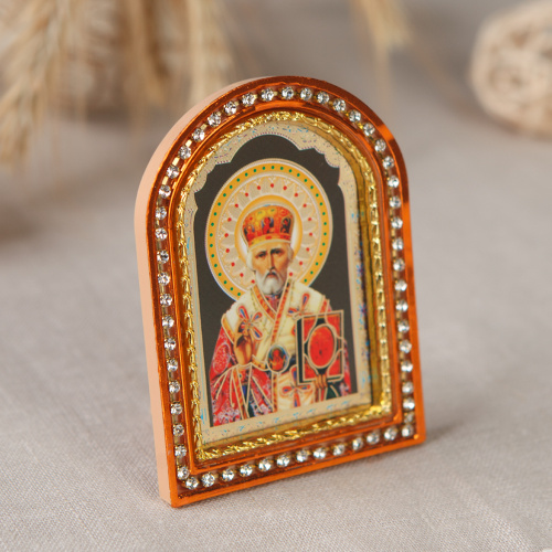 Икона настольная святителя Николая Чудотворца, пластиковая рамка, 6,4х8,6 см фото 5