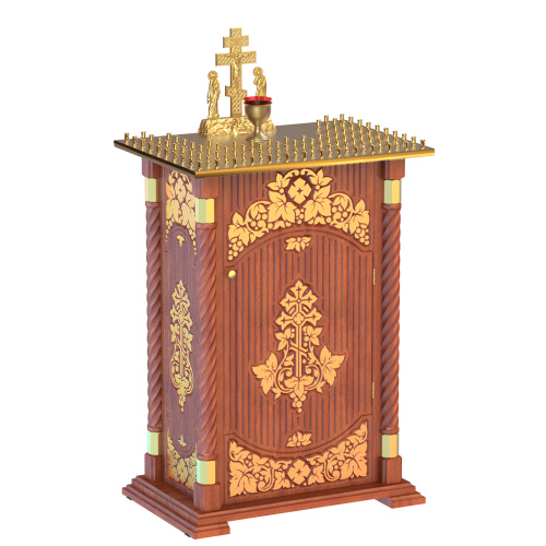 Панихидный стол на 70 свечей "Суздальский", цвет "кипарис" с золотом (поталь), резьба, 70х46х100 см фото 2