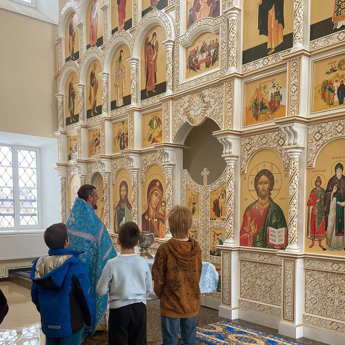 Иконостас деревянный резной "Владимирский" пятиярусный белый с золотом (патина), 690х860х45 см фото 11 Иконостас деревянный резной "Владимирский" пятиярусный белый с золотом (патина), 690х860х45 см фото 11