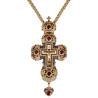 Крест наперсный из ювелирного сплава в позолоте с цепью, фианиты, 9,4х19,2 см