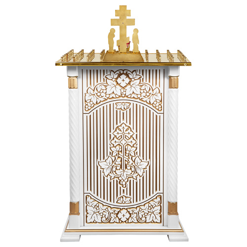 Панихидный стол на 70 свечей "Суздальский" белый с золотом (патина), тумба, резьба, 70х46х100 см фото 4