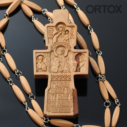 Крест наперсный "Наградной" деревянный резной, с цепью, 5х11 см фото 4