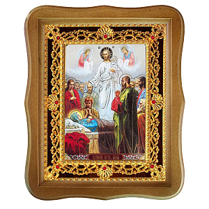 Икона "Успение Пресвятой Богородицы", 22х27 см, фигурная багетная рамка (светлый киот)