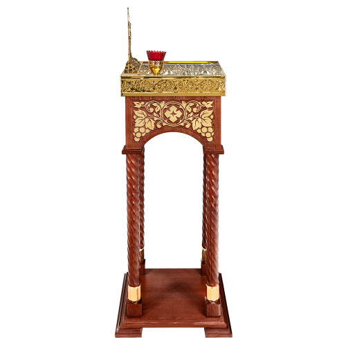 Панихидный стол песковой "Суздальский", цвет "кипарис" с золотом (поталь), колонны, резьба, 46х46х100 см фото 3