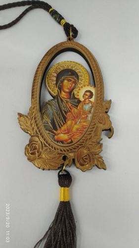 Икона Божией Матери "Шуйская-Смоленская" подвесная в машину, фанера, У-0822 фото 3