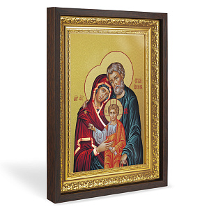 Икона Святого семейства, в широком багете, цвет "темный дуб", на холсте, с золочением (33,5х42,2 см (под икону А4))