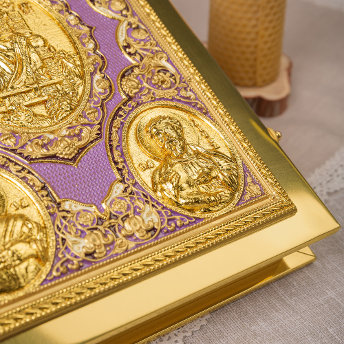 Апостол фиолетовый №1, полный оклад "под золото", эмаль, 23х30 см фото 6