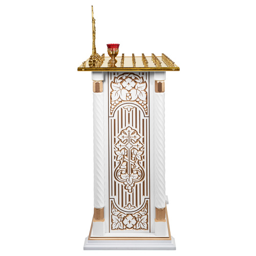 Панихидный стол на 70 свечей "Суздальский" белый с золотом (патина), тумба, резьба, 70х46х100 см фото 5