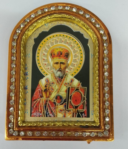 Икона настольная святителя Николая Чудотворца, пластиковая рамка, 6,4х8,6 см, У-0834 фото 3