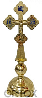 Крест настольный латунный с подставкой, эмаль, 15х41 см, У-0647