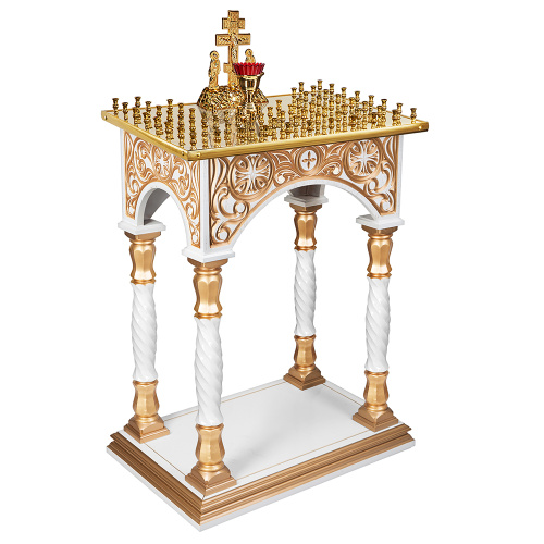 Панихидный стол на 70 свечей "Тверской" белый с золотом (патина), колонны, резьба, 70х50х96 см фото 2
