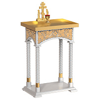 Панихидный стол песковой "Суздальский" белые с золотом (поталь), колонны, резьба, высота 100 см